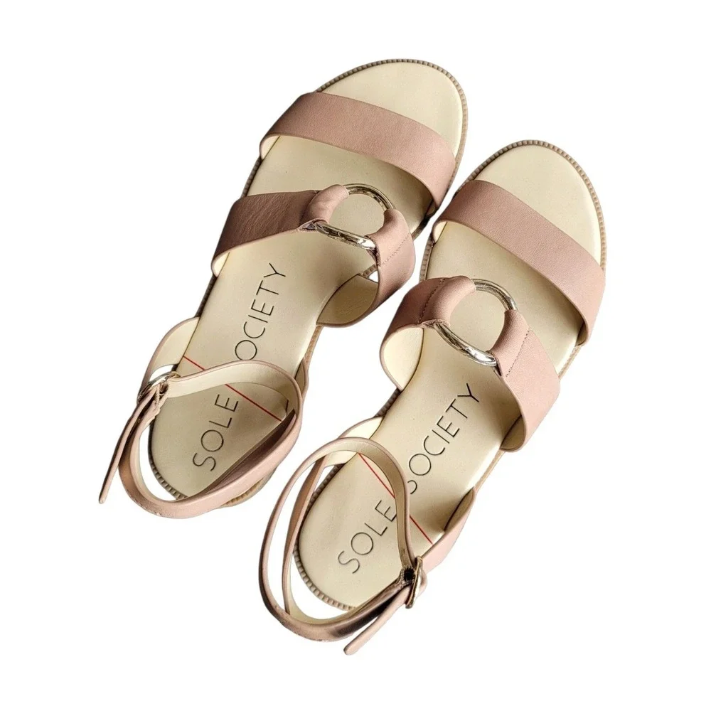 SOLE SOCIETY 7.5M Neutral Leather Sallan O-Ring Sandal Women